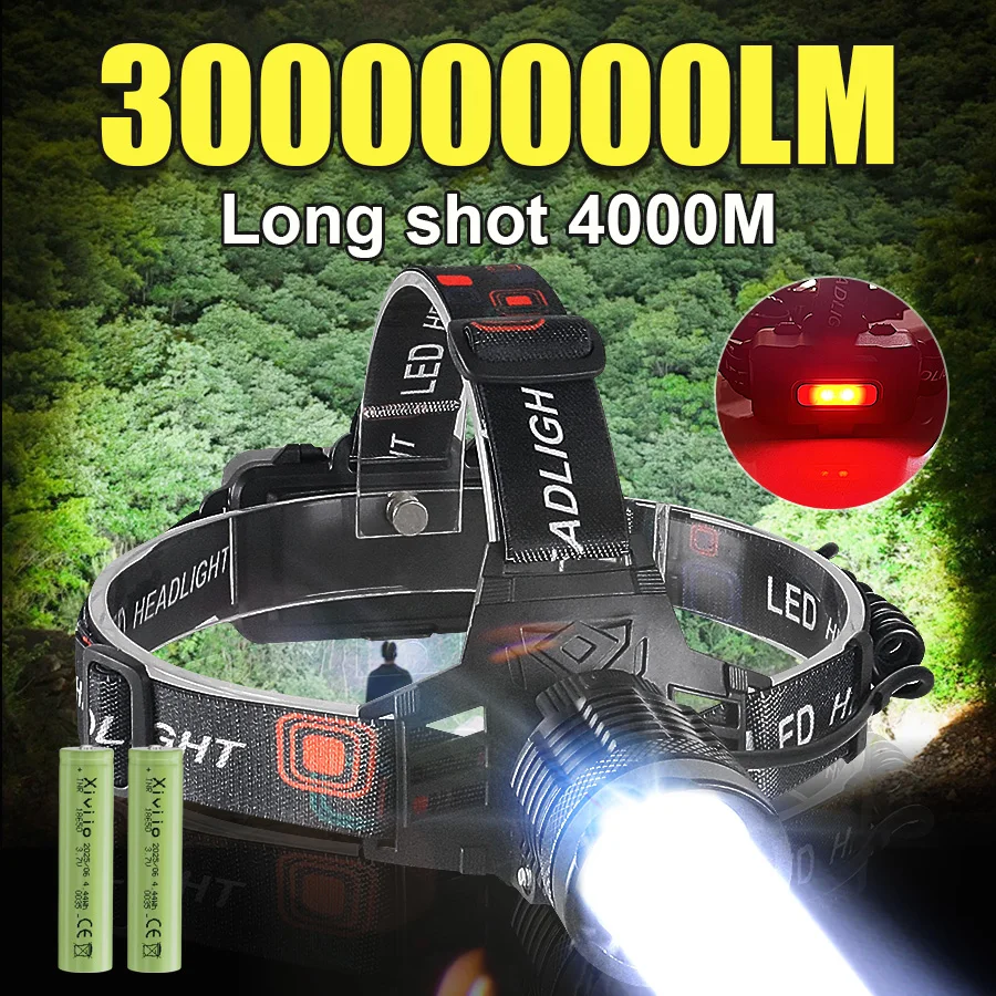 

Сверхмощный светодиодный налобный фонарь 30000000LM, перезаряжаемый, с функцией предупреждающего света, сверхъяркий, для рыбалки и кемпинга на открытом воздухе