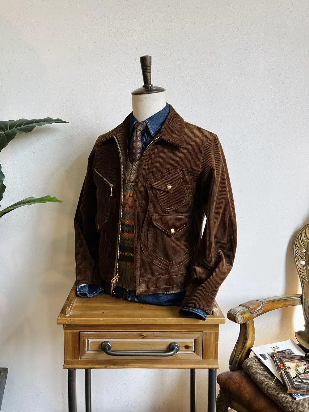 

American Retro Workwear Jaet Multiple kets Corduroy Western Sle Youth Faion Urban Long Sve Zipper Closure Pure Color