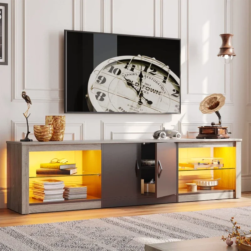 Living room high-gloss wall-mounted TV cabinet with LED lighting