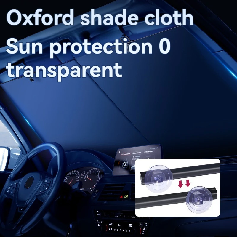 Retractable Twin-Bar Car Windshield UV Insulating Sunshade With Hooks and Suction Cups On The Front UV Blockd Suction Cups