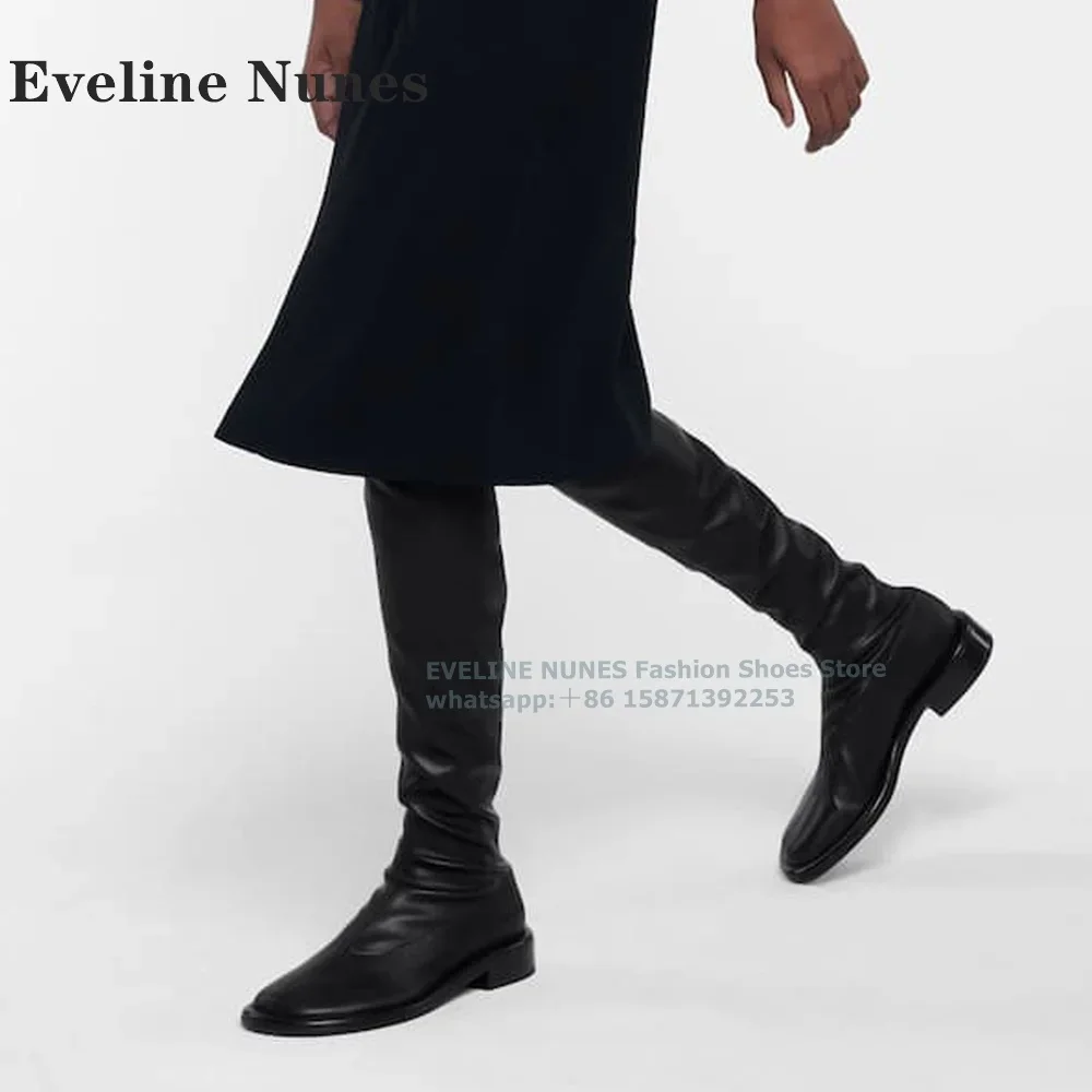 

Round Toe Splicing Solid Elegant Women Trouser Boots Black Square Heel Over The Knee Boot Crafted In Sleek Plus Size 2024 Trend