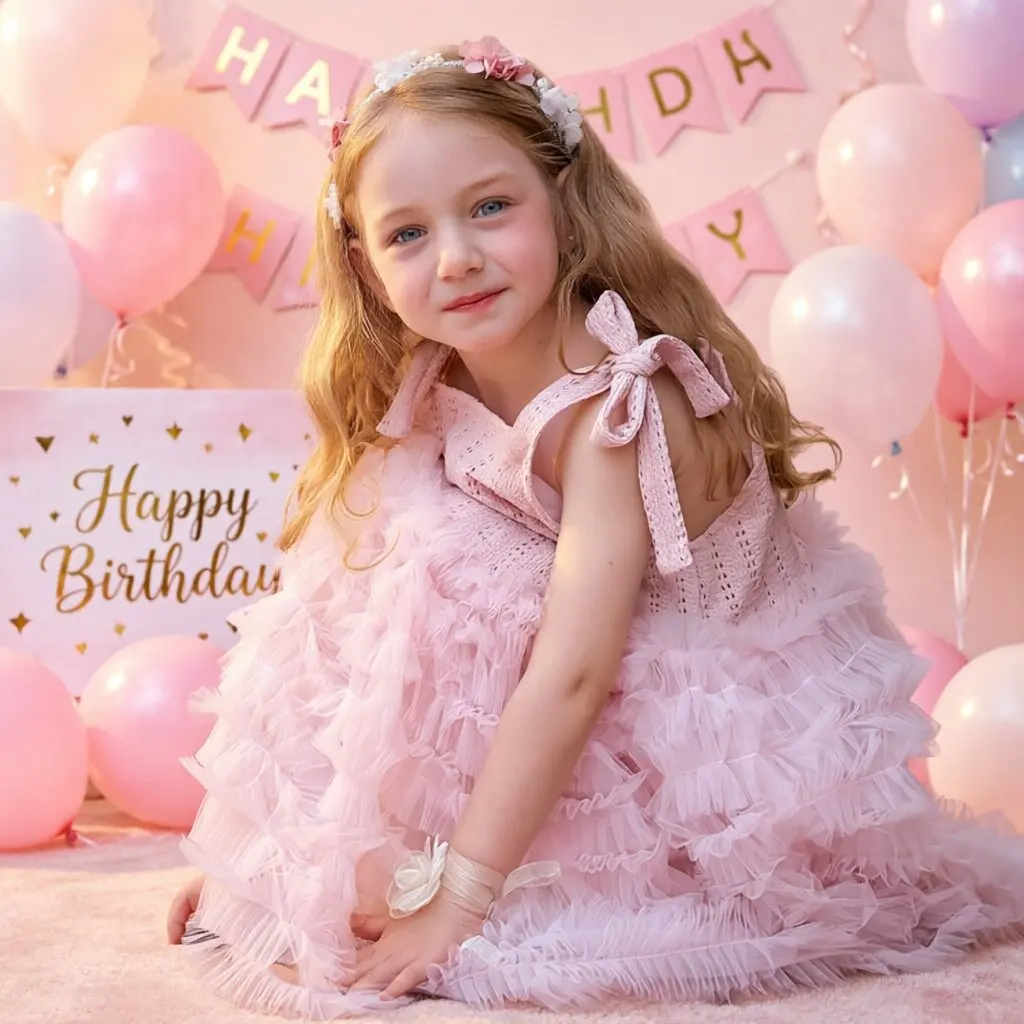 Girls Slip Dress 2026 Summer Knit Patchwork Tulle Princess Tutu Dress Birthday Party Pageant Wedding Formal Dress