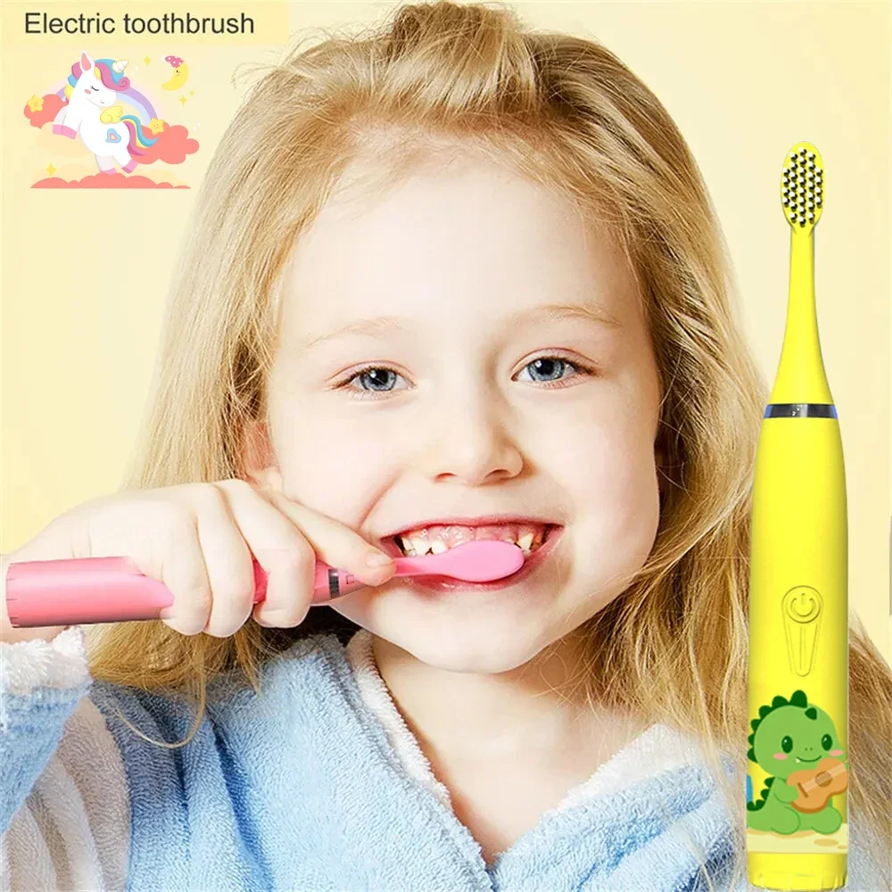 Children Electric Toothbrush Cartoon Kids With Replacement Head Ultrasonic IPX7 Waterproof Rechargeable Sonic Toothbrush