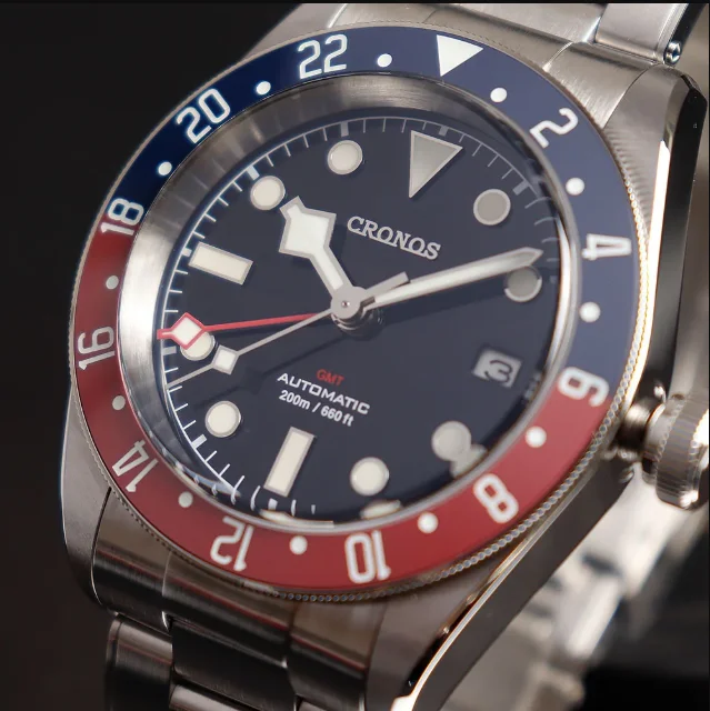 

CRONOS Мужские часы GMT 41 мм Автоматические механические наручные часы BGW-9 Светящийся дайвер 20ATM Водонепроницаемый сапфировый керамический безель NH34
