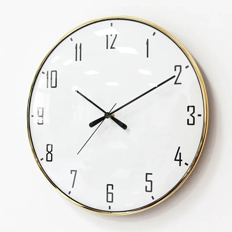 Modern Circular Wall Clocks Minimalist 13 Inches Hanging Clock Golden Living Room Wall Clock Silent Mechanism Bedroom Clocks