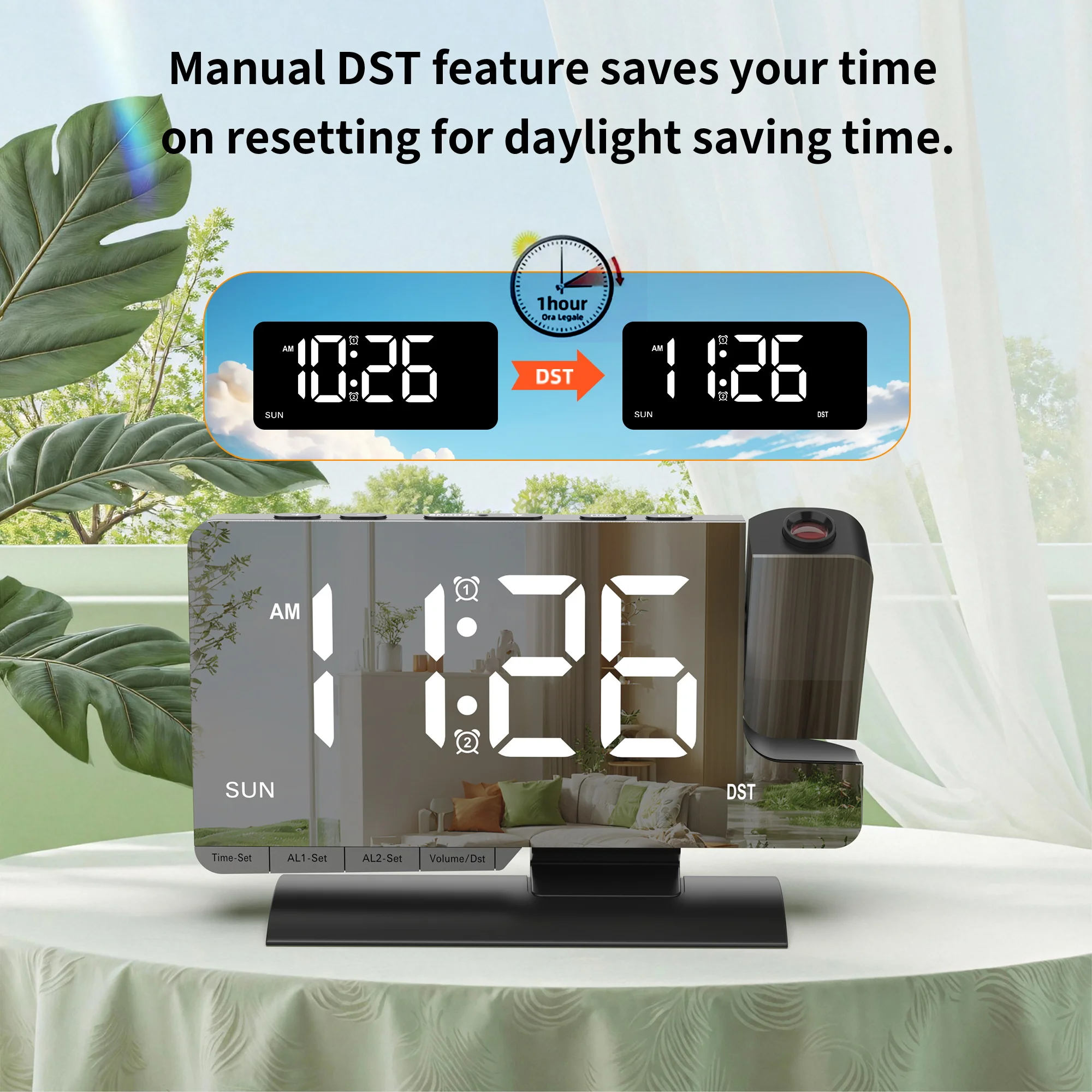 LED Digital Alarm Clock Projection Clock with 180°Rotatable Projector Mirror Large Screen Projection Clock For Home Office Table