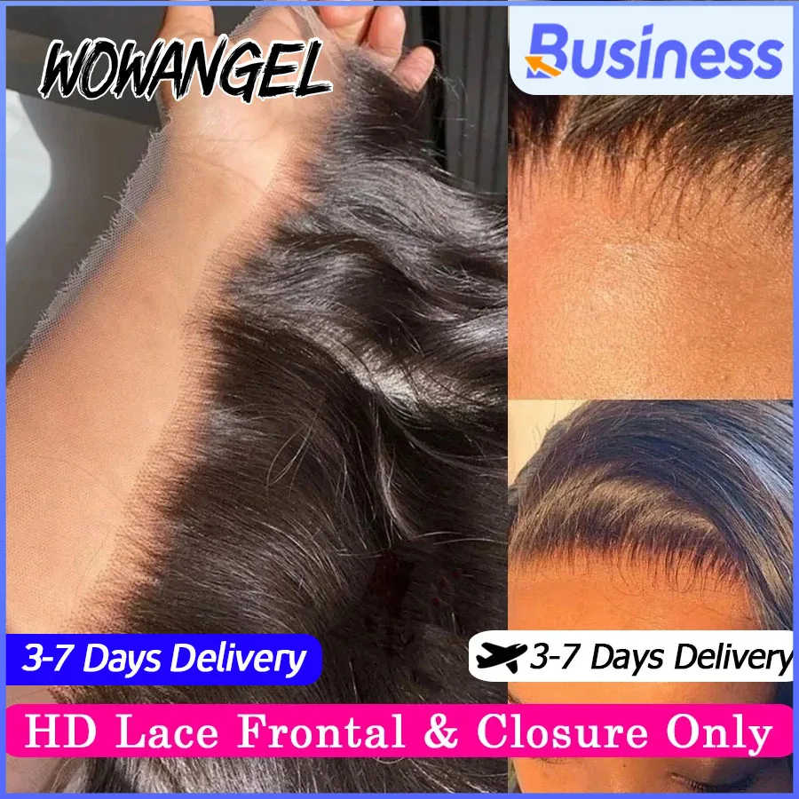 

Wow Angel 13x4 13x6 HD Lace Frontal Only Melt Skins Brazilian Straight Human Hair 5x5 6x6 HD Lace Closure Pre Plucked Free Part