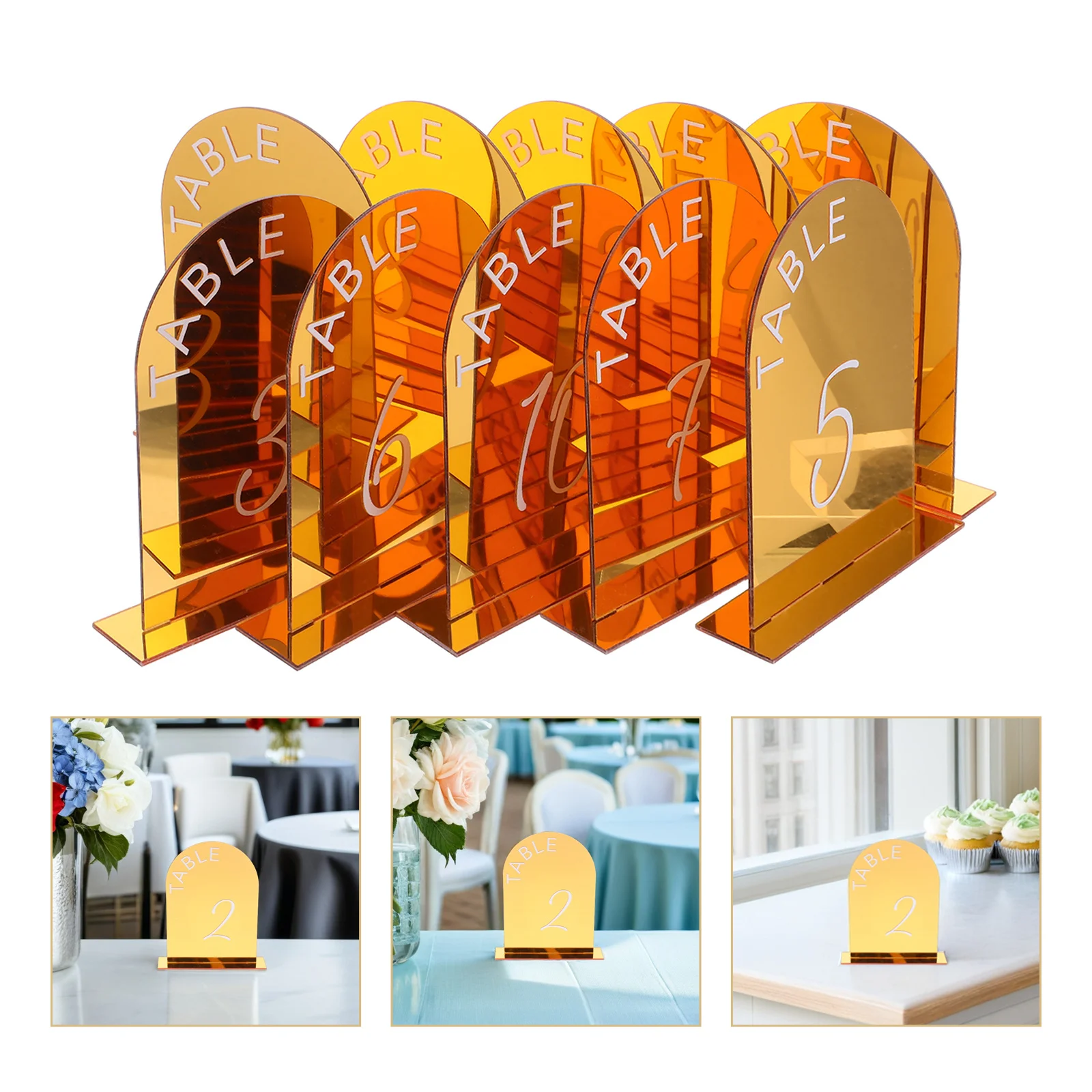 

10Pcs Gold Wedding Table Number Set Acrylic Arch Clear Self Stand for Reception Banquet Party Table Number Holders