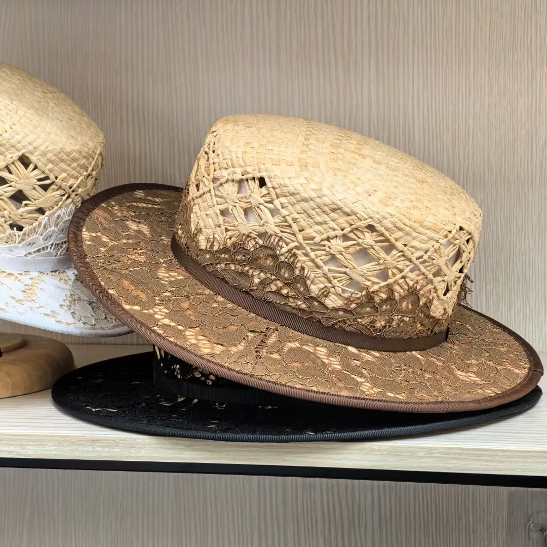 Women’s Summer Hand-Woven Straw Hat: Vintage Lace Travel and Sun Protection Hat—Elegant Little Fascinator