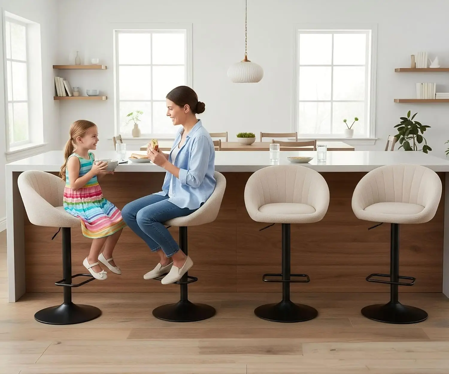 

Swivel Bar Stools Set 4 Adjustable Upholstered Back Black Legs Kitchen Island Home Bar Customized