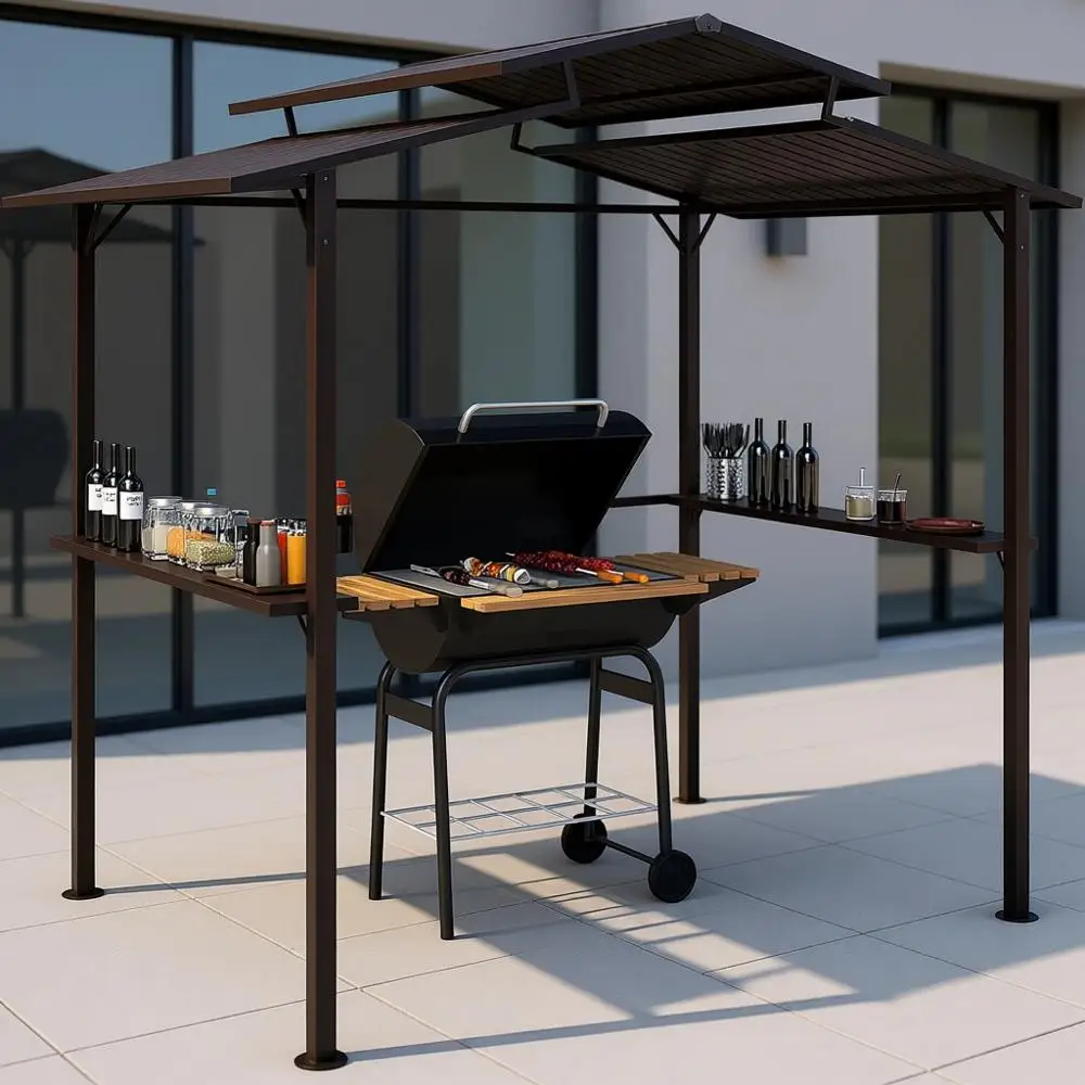 

Садовый павильон-беседка 8' x 5' с жесткой крышей, двойной крышей, 2 полками и 4 подстаканниками для патио и газона