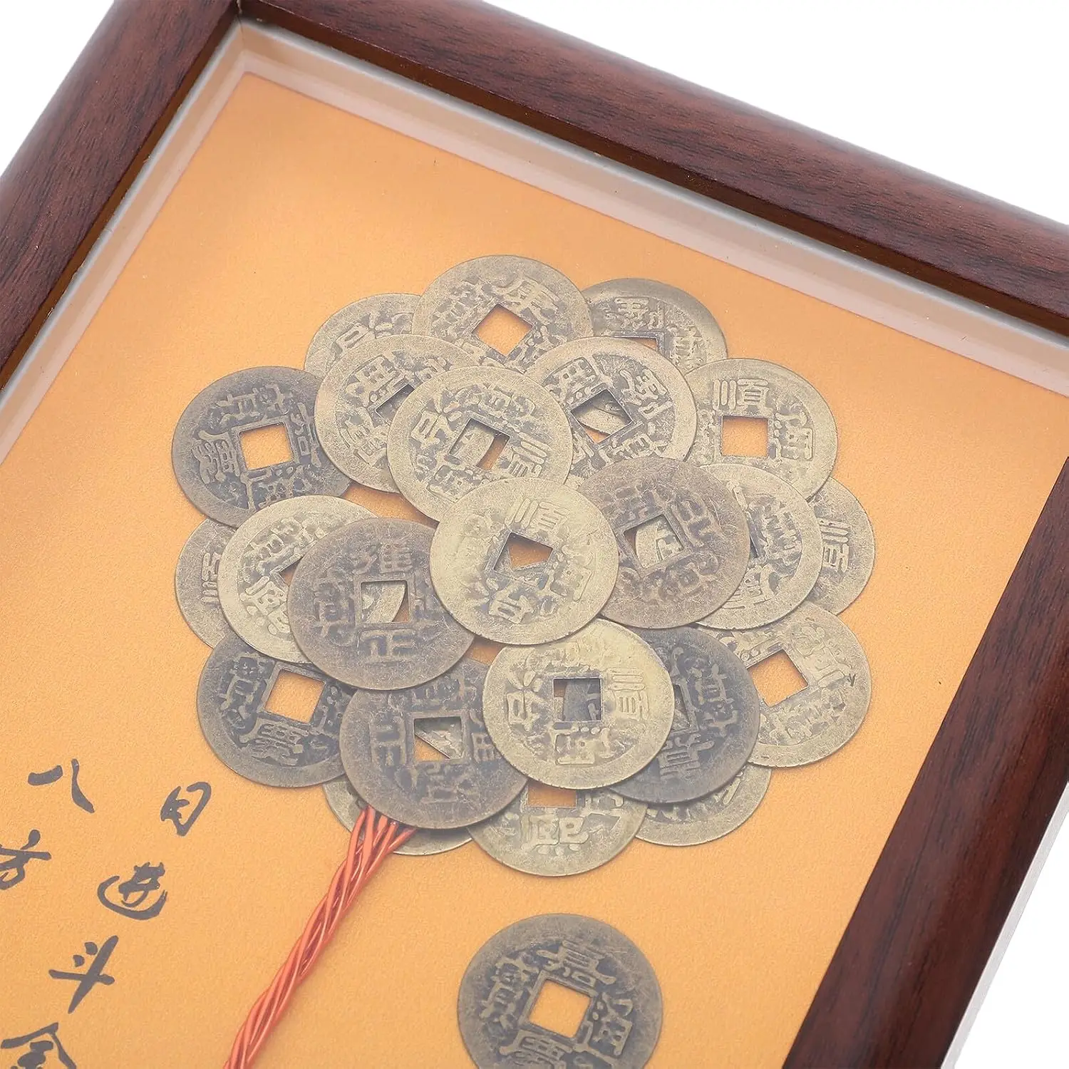 Figura de Árbol del Dinero Chino Decorativo Feng Shui 20x15 Cm con Cinco Monedas Imperiales, Bonsái Artificial Dorado para Hogar