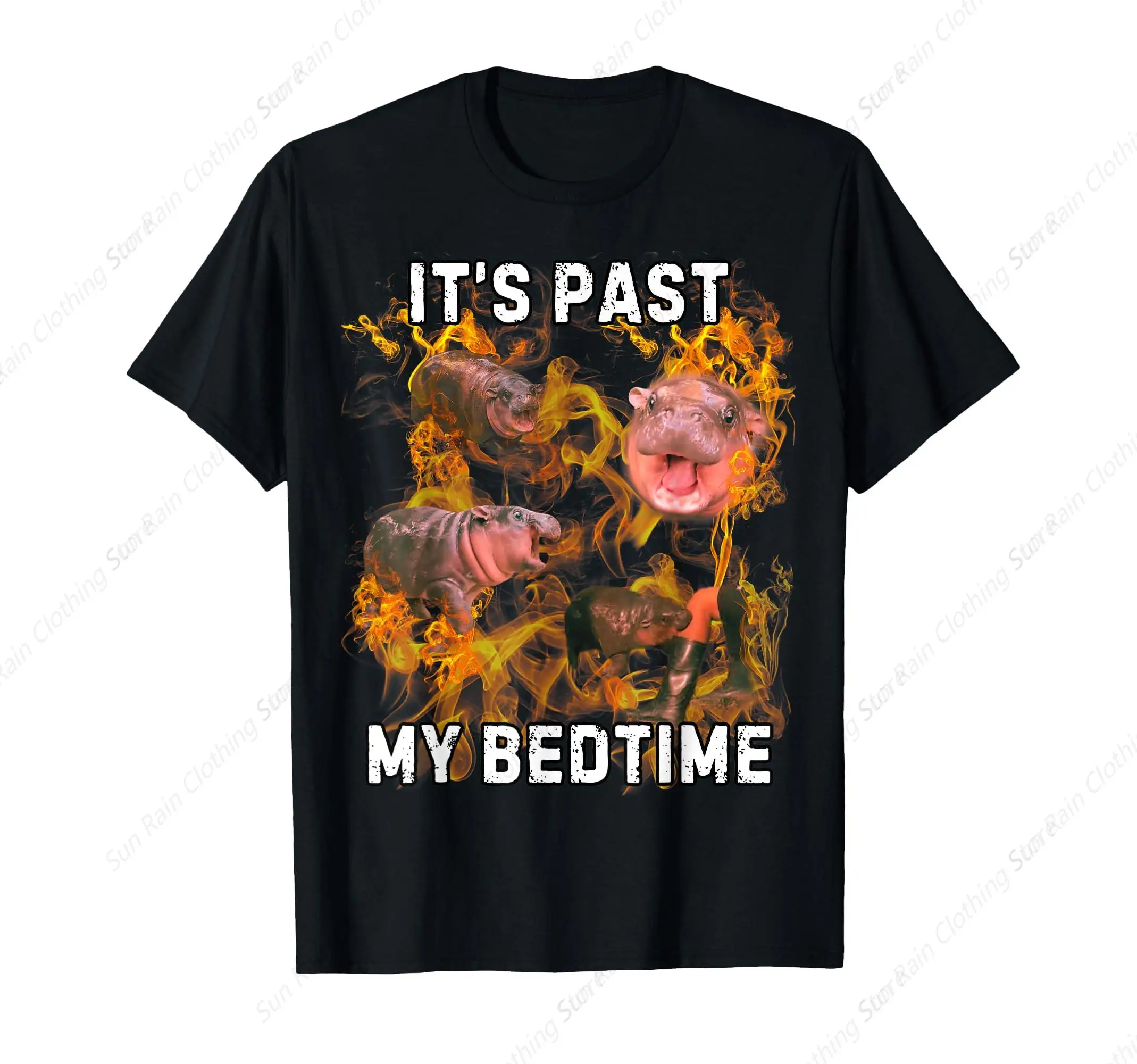 Moodeng It's Past My Bed Time Funny Moodeng T-Shirt Short Sleeves Round Neck Outdoor Leisure Daily Tee Soft Tops