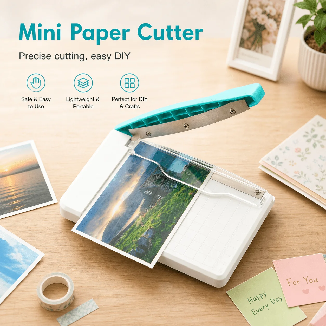 Mini Paper Cutter Trimmer Stainless Steel Blade Safe Transparent Cover for Photos Scrapbooking Journal DIY Craft Cutting Tool