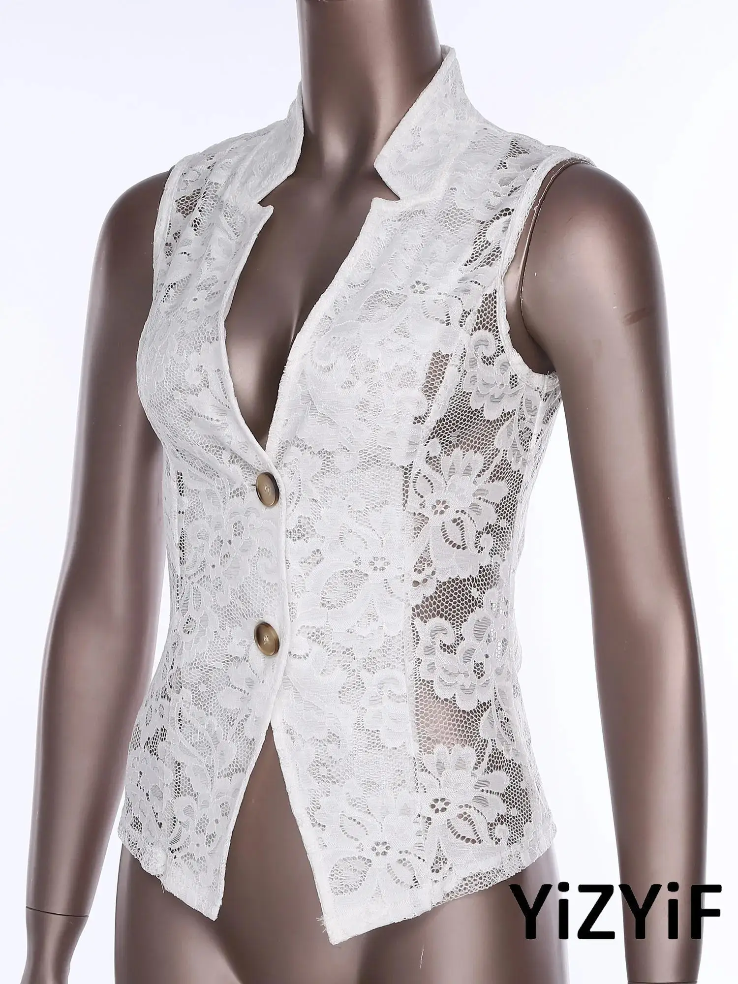 

Summer Womens Transparent Floral Lace Sexy V Neck Tank Tops Slim Fit Blouses Nightclub Bouquet Waistcoat Bar Party Streetwear