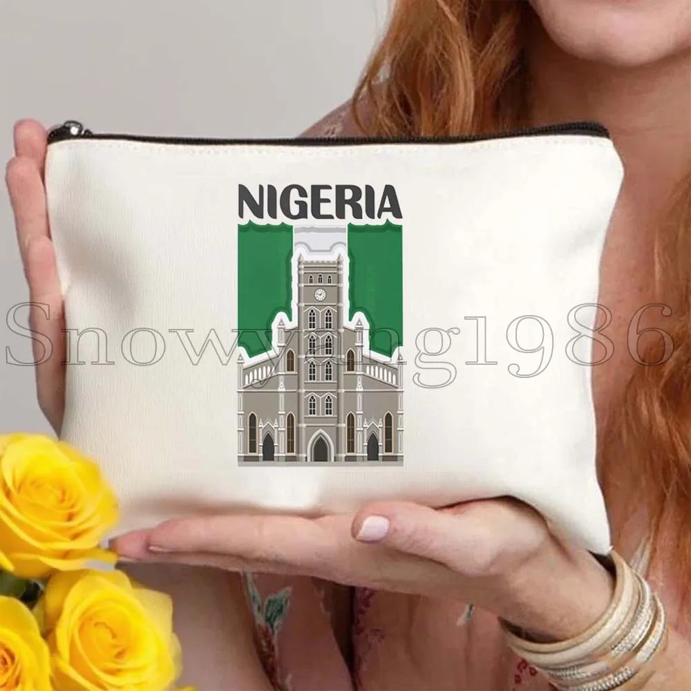 نيجيريا خريطة البلد العلم النيجيري هدية قماش حقيبة مستحضرات التجميل ماكياج حقيبة المرحاض مقلمة الحقيبة مفتاح محفظة نسائية للعملات المعدنية تخزين حقيبة القطن