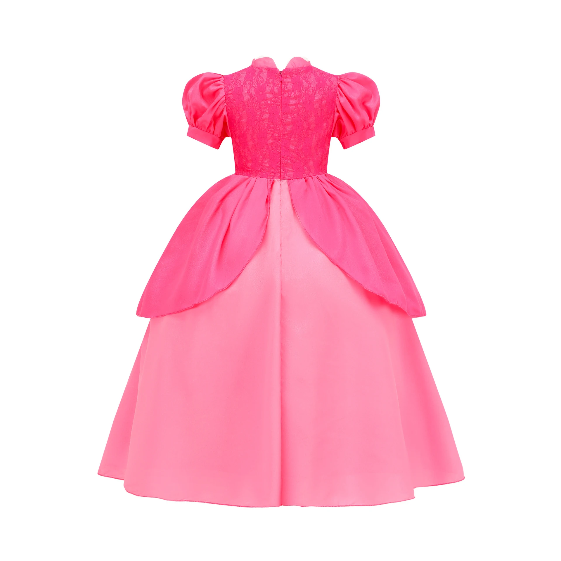 Vestido cosplay popular de princesa Peach para niña con cintura ajustada, falda abullonada, mangas abullonadas, vestido infantil, disfraz de Halloween
