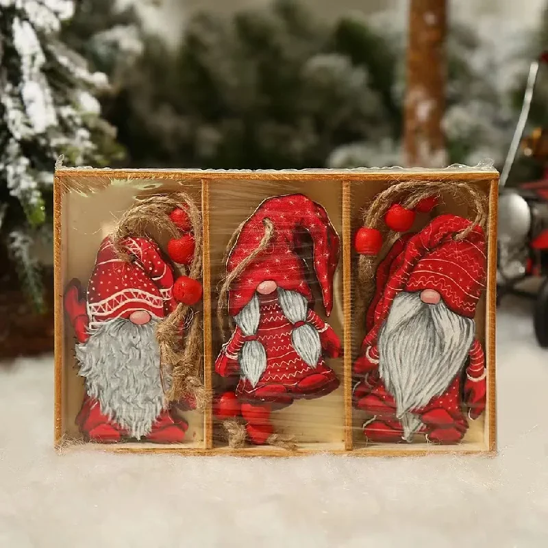 

9pcs Wooden Santa Claus Pendants for Christmas Tree Decoration Baubles Hanging Ornaments Xmas Navidad Hanging Pendant Merry Eve