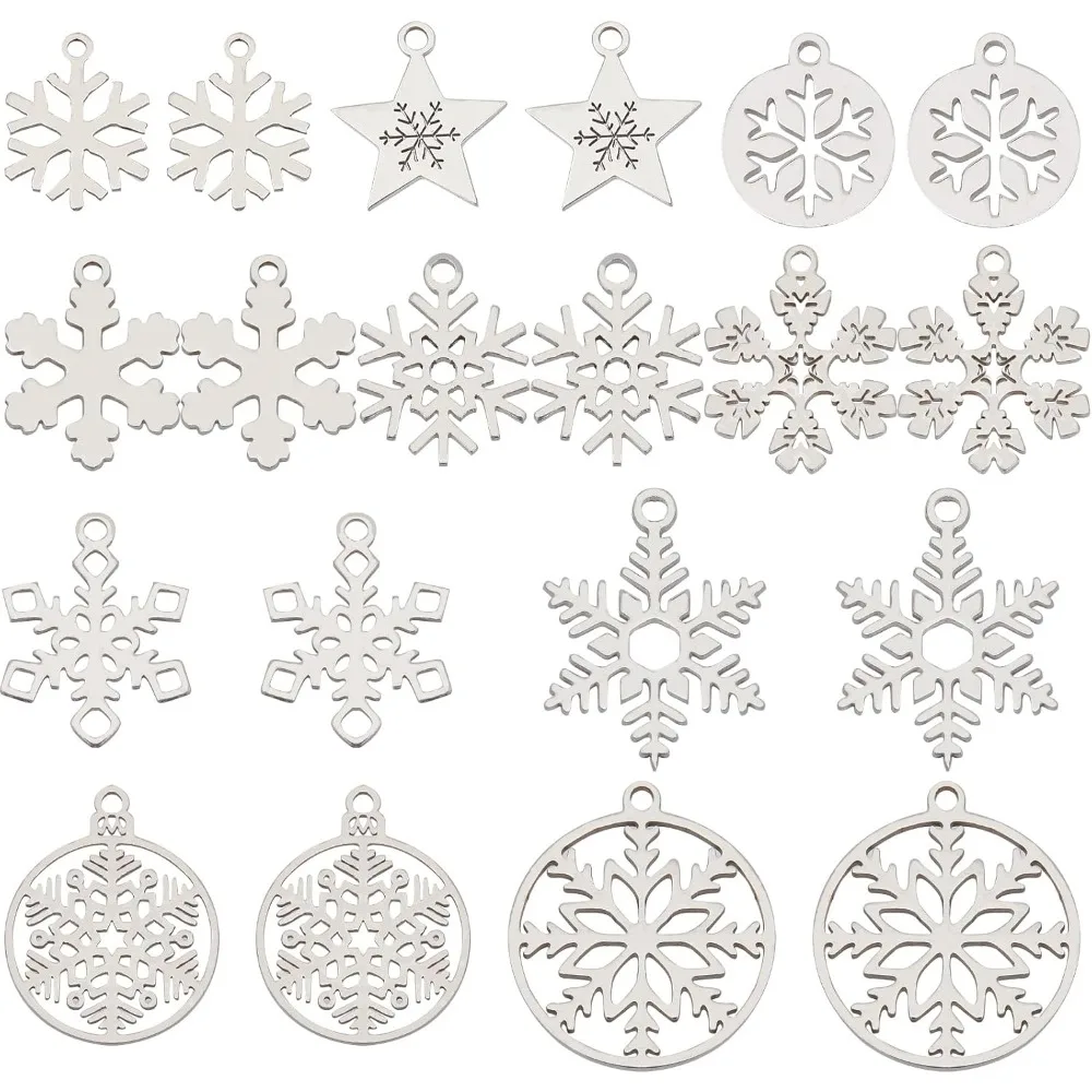 1 Box 36Pcs Snow Charms Snowflake Charms Rhinestone Winter Charm Bulk Christmas Small Alloy Charm Xmas Silver Color making kit