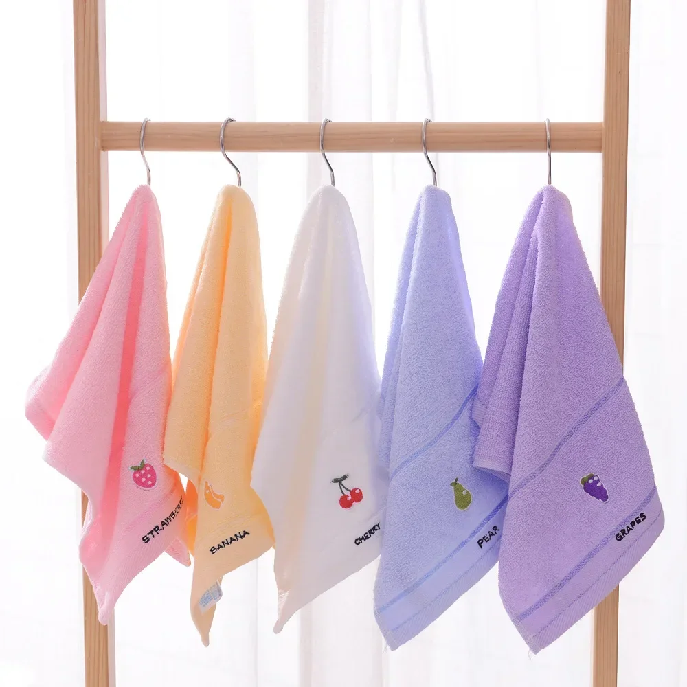 Hot Sale Fruit Animal Embroidered Baby Towel Child Soft Water Absorbent Hair Washing Cleaning Face Towel Pure Cotton Hand Towel