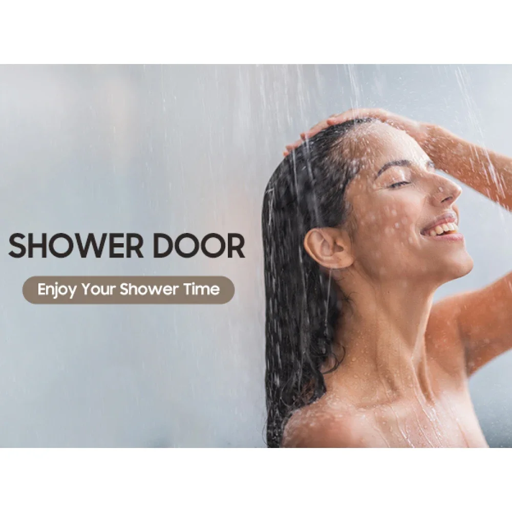 Porta de banho deslizante sem moldura de 56-60" x 60" H, porta de chuveiro de banho, vidro temperado transparente de 5/16" (8 mm), acabamento preto fosco