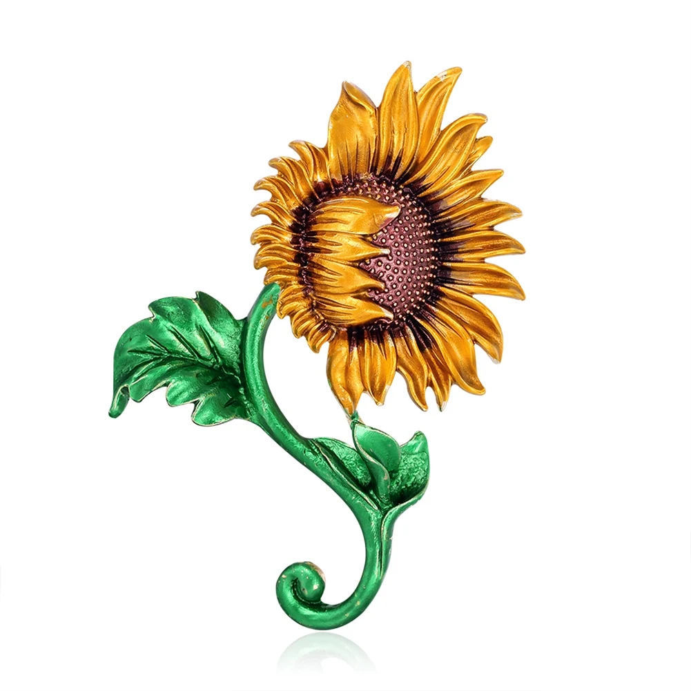 Sunflower Enamel Brooch Delicate Elegant Women Girls Rhinestone Lapel Pin Clothes Accessories Gift Jewelry