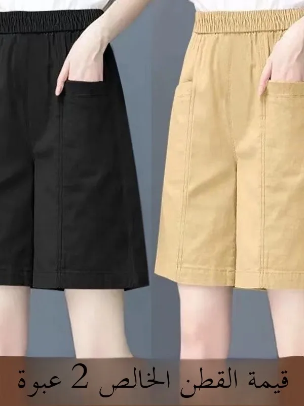 High Waist Wide Leg Cotton Shorts Women's Summer Casual Loose Fit Five Inch Workwear Trendy Korean Style Straight Cut Pants