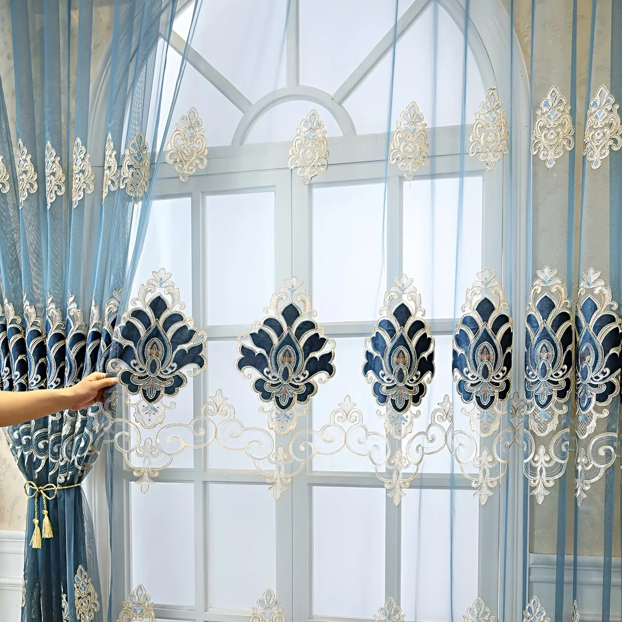 1pc Luxury European Embroidered Curtain, Easy Installation, Multi-scene Decor for Living Room, Bedroom, Dining Room & Balcony