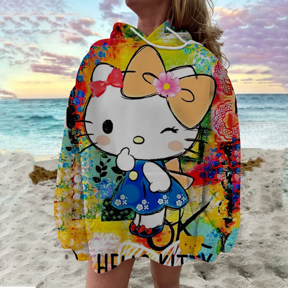 Y2K Style Women's Hoodie Clothes with Lots of Korean Reviews Cute Sanrio Hello Kitty Print Sweatshirt Fashionable Harajuku Stree