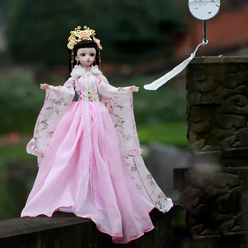 30cm chińska lalka komplet starożytne kostiumy Hanfu ubrania Vintage księżniczka 1/6 BJD lalka nakrycia głowy akcesoria zabawki dla dziewczynek prezenty