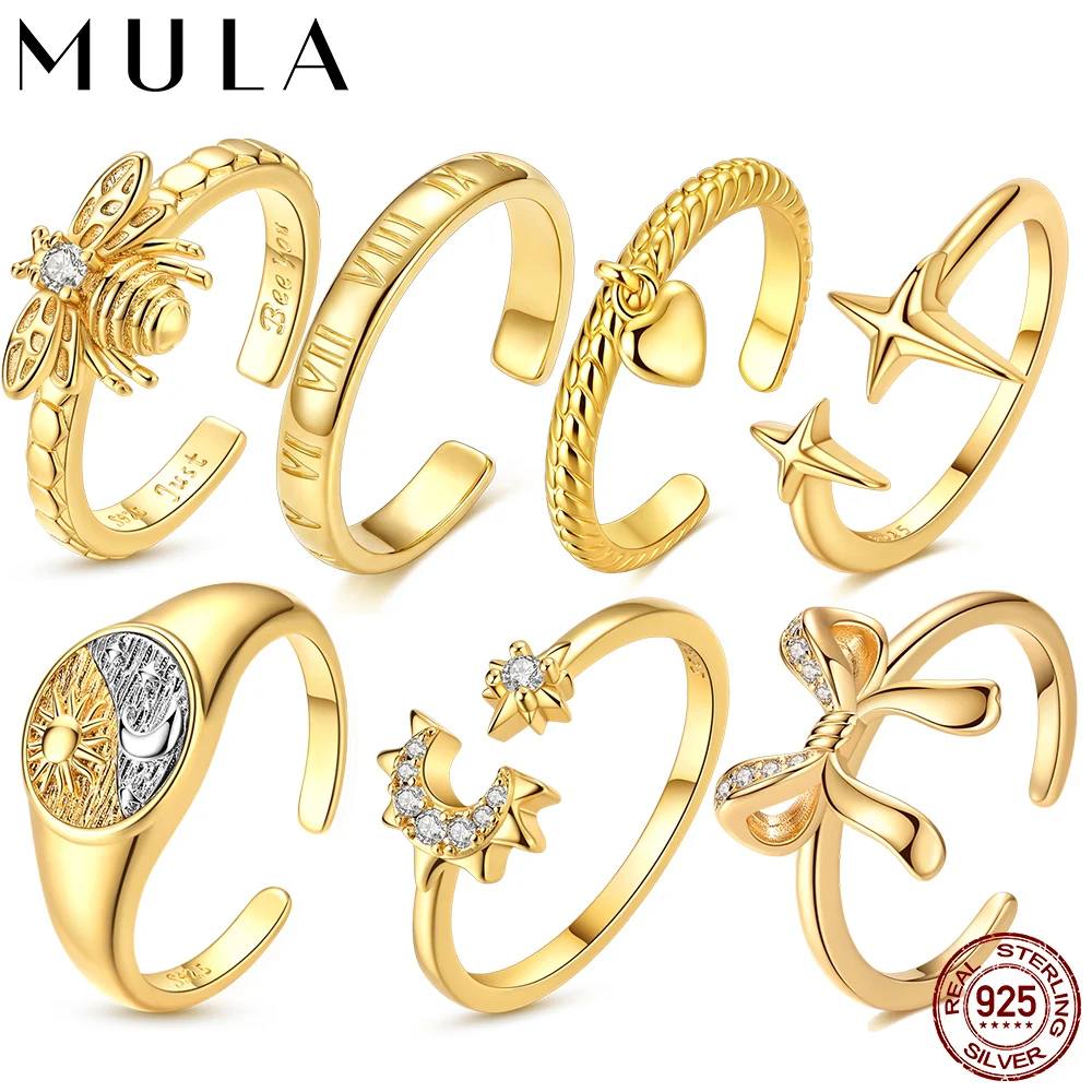 925 Sterling Silber Schlichter, Edler Goldener Offener Ring von Hoher Qualität für Damen, Hochzeitsringe, Feiner Schmuck, Accessoires, Partygeschenk