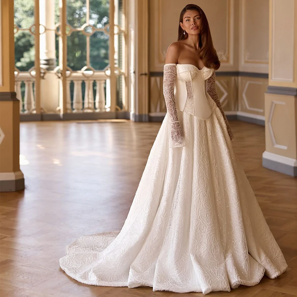 White Customized Satin Bridal Gowns Temperament Sweetheart Wedding Dresses For Woman Bride Dreamy Satin A-Line Robe de mariée