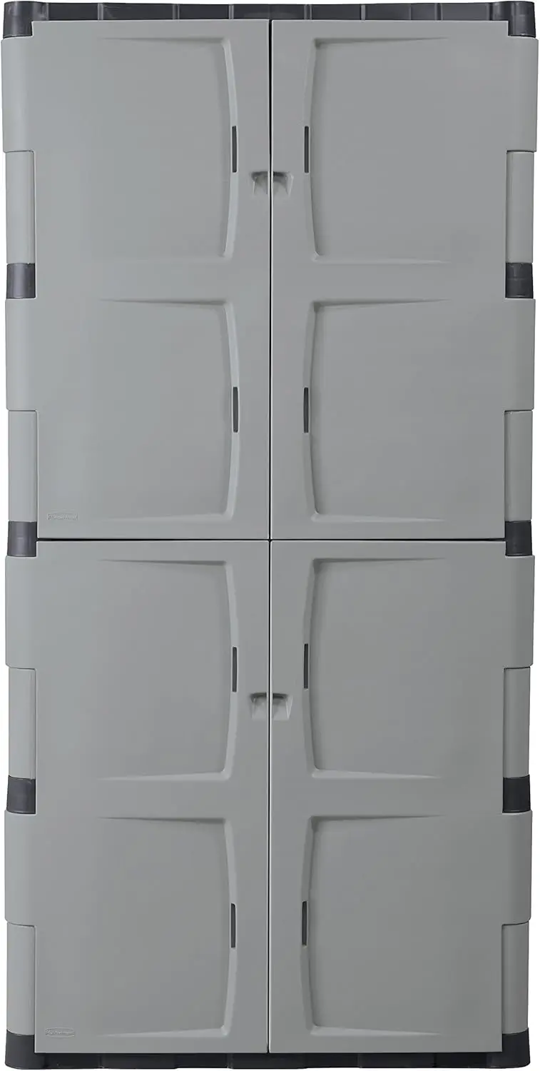 Freestanding Storage Cabinet, Five Shelf with Double Doors, Lockable, Large, 690-Pound Capacity, Gray, For Garage/Outdoor