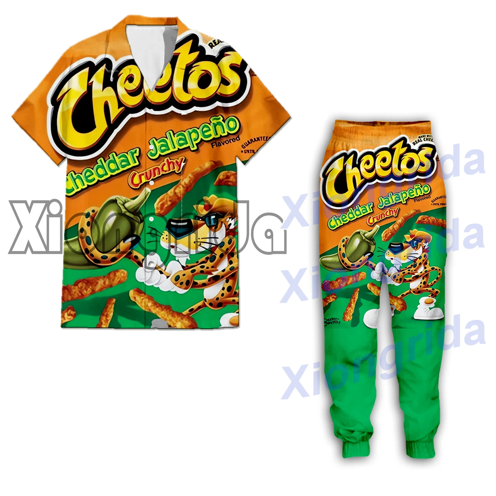 Novelty Cheetos Food Puffs Clothes Set 3D Printed Sweatpants Pants Shorts Hoodies Shirts T shirts Sweatshirts Men Tracksuits New