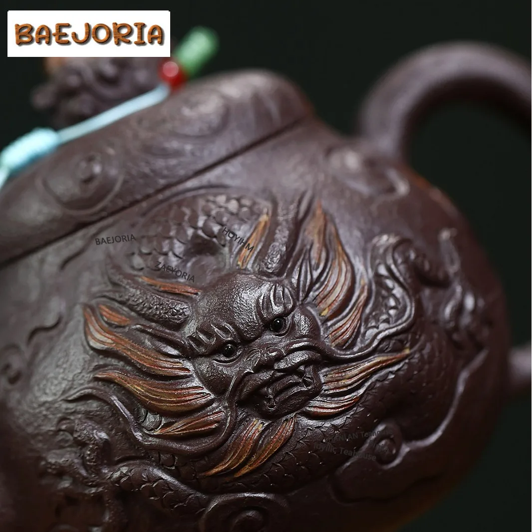 BAEJORIA 250ml Aesthetic Yixing Purple Clay Teapots Handmade Dragon Pot Raw Ore Purple Mud Kettle With Infuser Zisha Tea Set