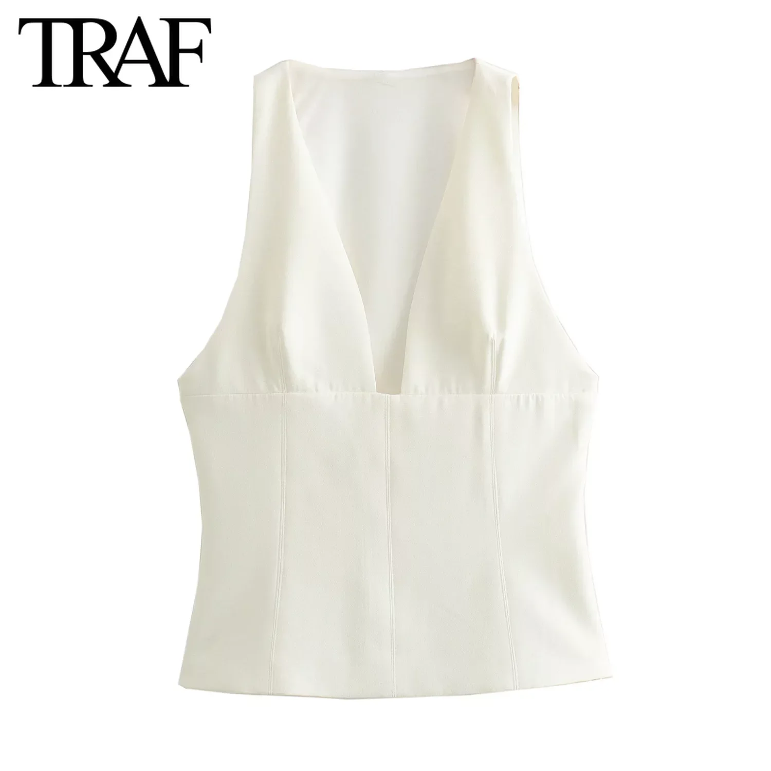 TRAF Women Fashion Summer Stripes Sleeveless Side Zip Slim Top Blouse Street Clothing Vest Tank Chic Ladies Crop Tops Mujer