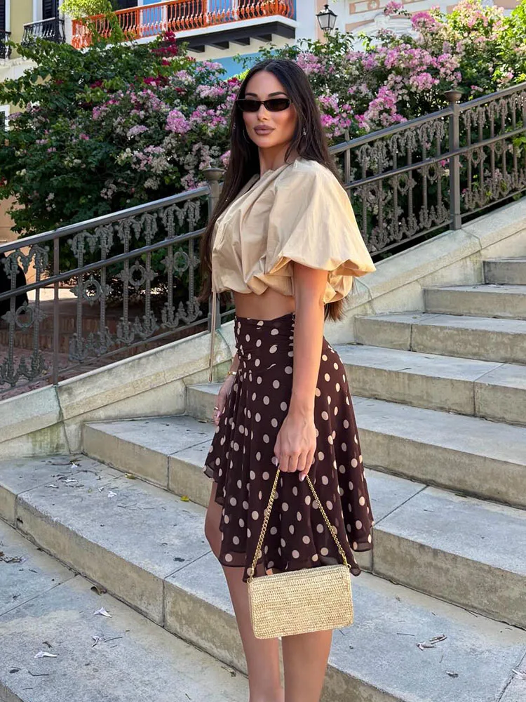 HH Women's Summer New Fashion Elegant Zipper Polka Dot Skirts Female High Waist Casual Versatile Asymmetric Hem Slim Skirt Mujer