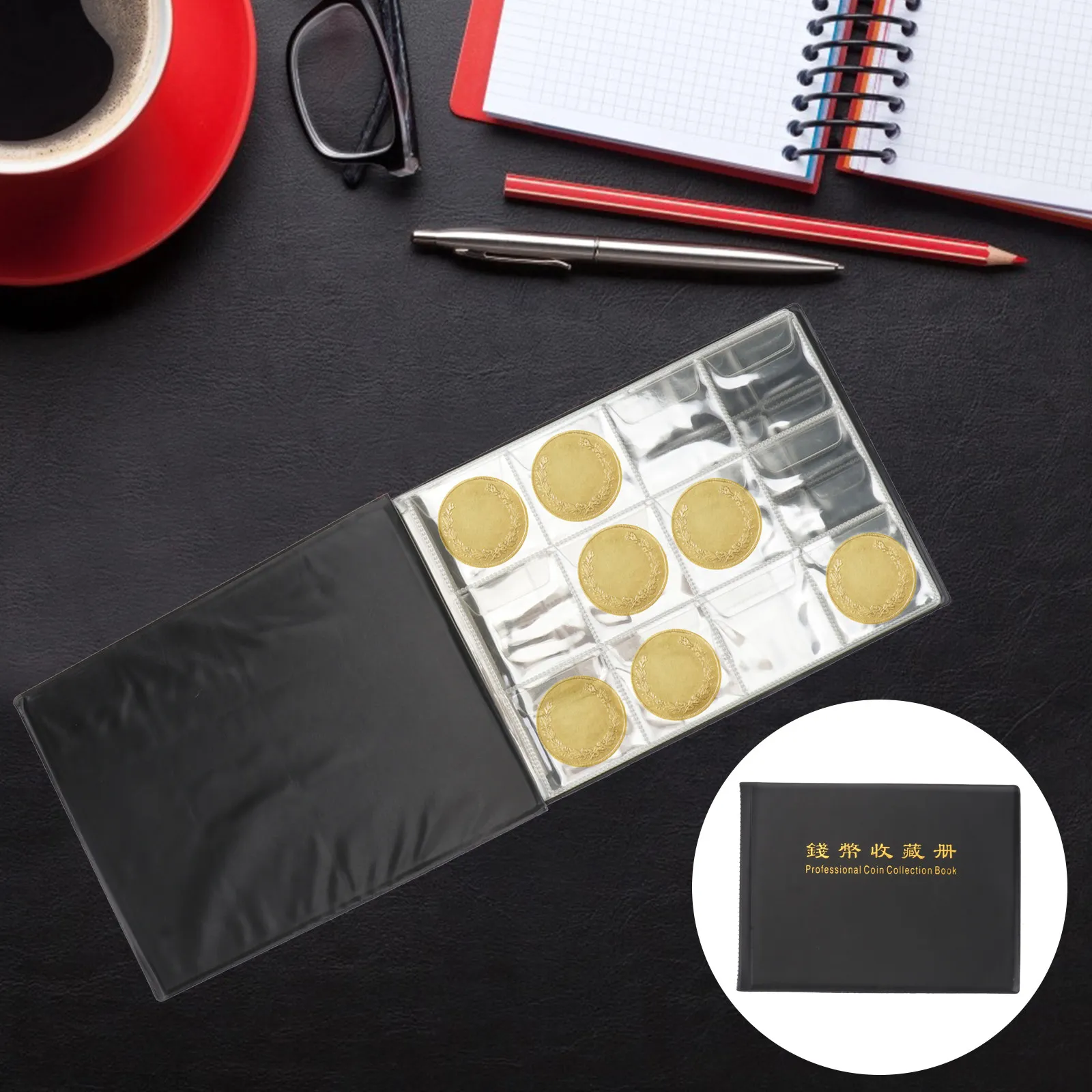 240 Coin Collection Album Portable Collector Holder Black for Coins Caps Tokens Medallions Badges Display Storage