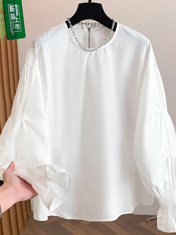 

High-End European Unique Flared Sve White Long Sve irt Women Spring Vest Layering irt Base Top French Sle Loose Fit