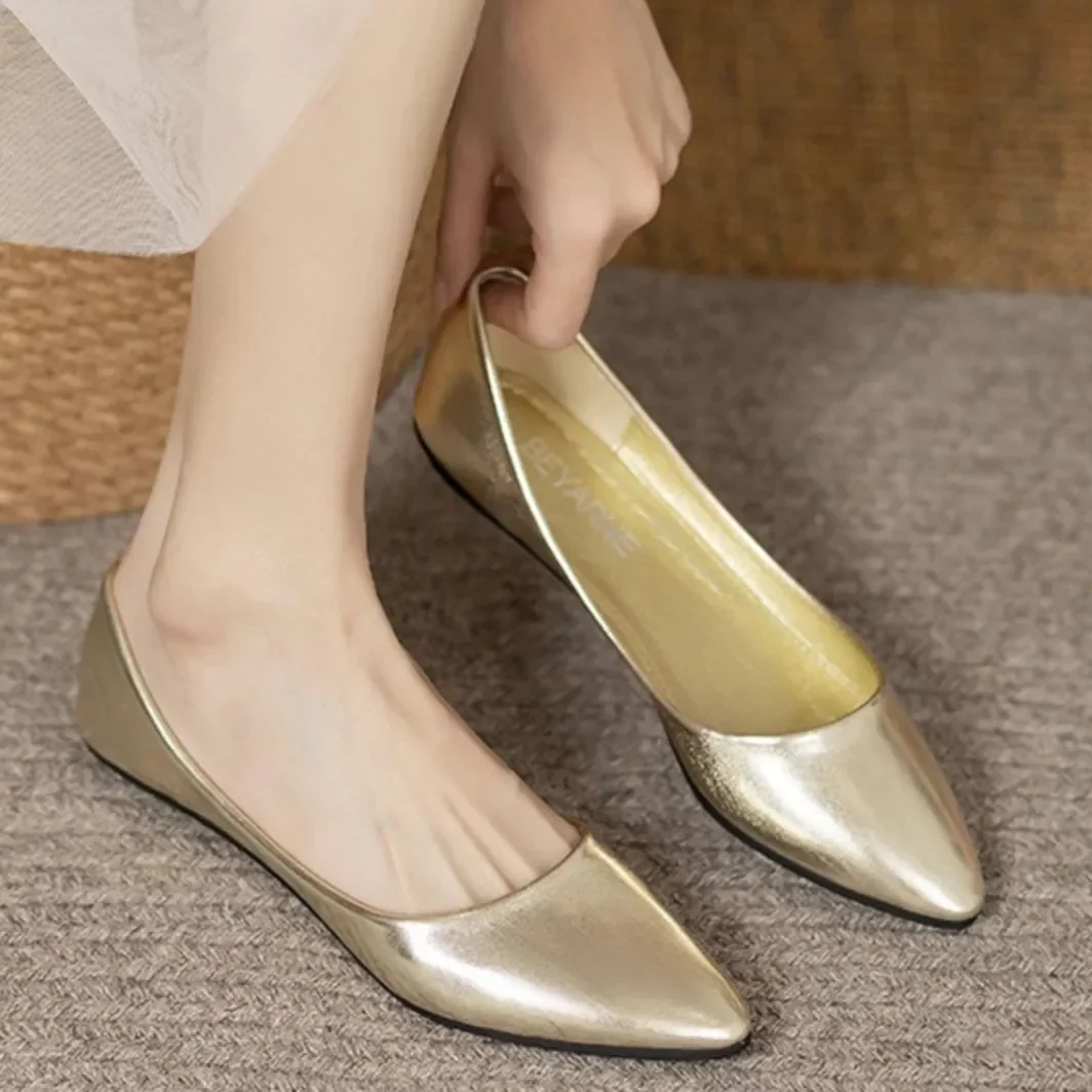 

Женские милые легкие золотистые туфли без шнурков высокого качества, классические туфли для офиса и работы, удобные серебристые туфли b537