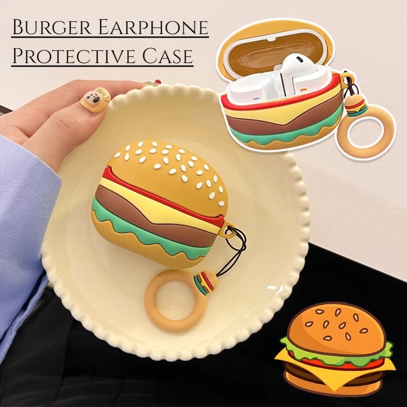 Funda de dibujos animados de hamburguesa 3D para Samsung Galaxy Buds 3 Pro, funda protectora para auriculares Samsung Buds3Pro, bonita funda de silicona
