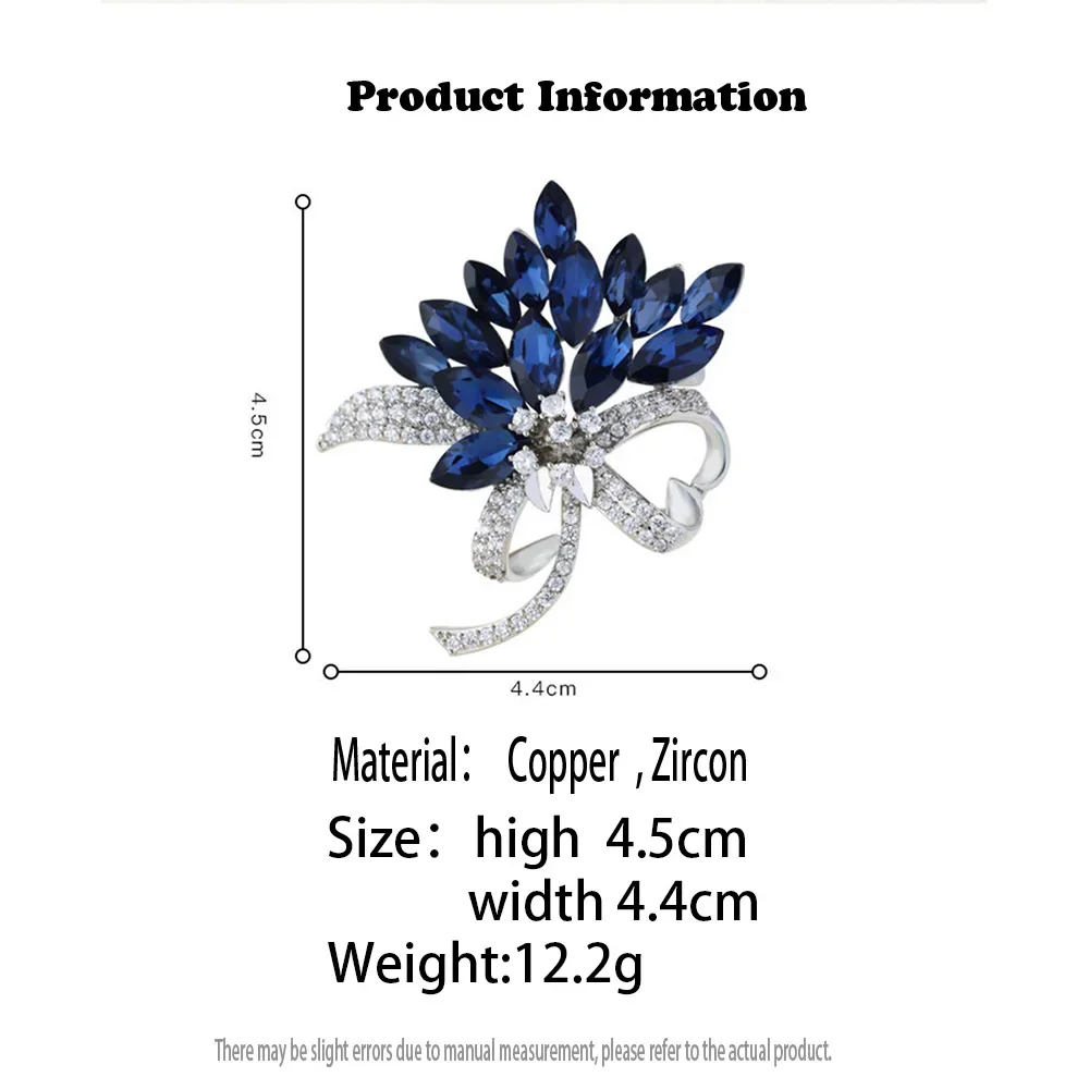 Luxury Design Blue Crystal Bauhinia Bouquet Brooches Women Rhinestone Brooch Clothing Accessories Jewelry Gifts for Daily Wear