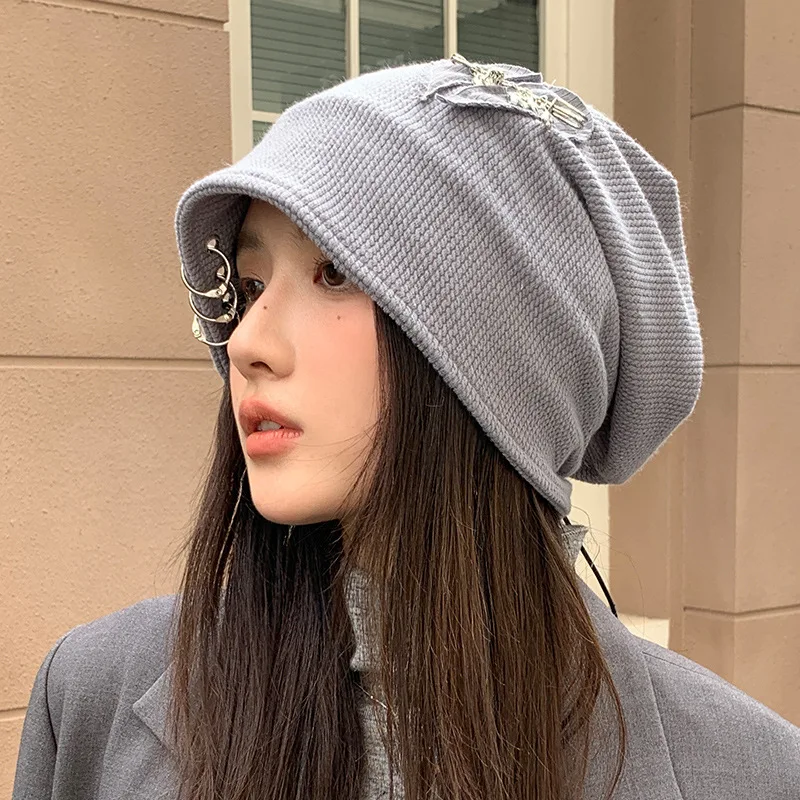 

Hat Women Korean Version Hat Big Head Circle Show Face Small Pile Hat Retro Casual Hundred Knitted Hat Soft Warmth