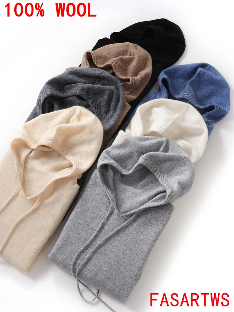 

Men's Hoodie Made of 100% Wool Sweater Leisure Drawstring Hoodie Large Size Cashmere Pullover Knitted Fashion Autumn Winter Top
