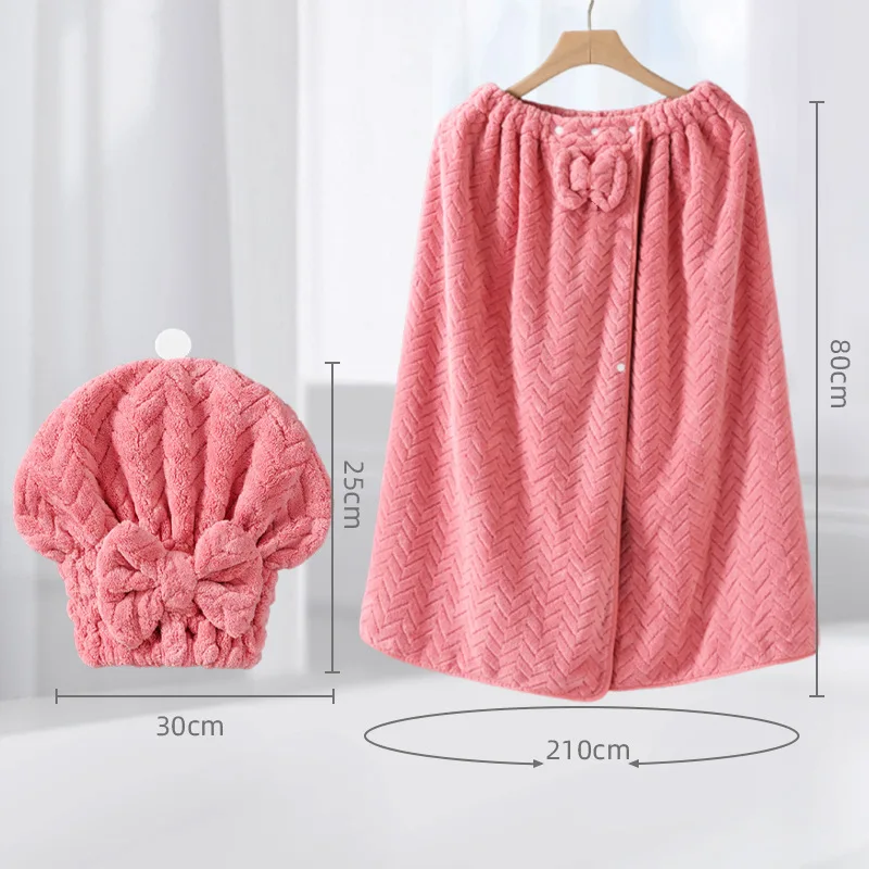 Bath Towels Can Be Worn Household Adult Bath Skirt Coral Fleece Sexy Absorbent Quick-drying Towel Cute Bow Bathrobe Cross-border
