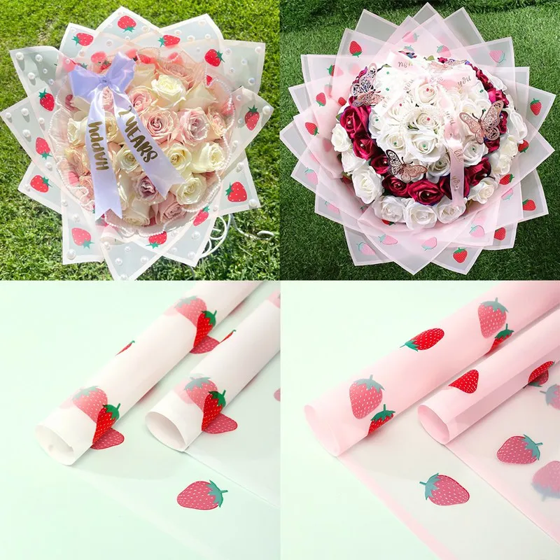 20pcs/Pack Waterproof Strawberry Printed Gift Wrapping Paper, Ideal For Diy Handicraft Gift, Suitable For Flower Wrapping