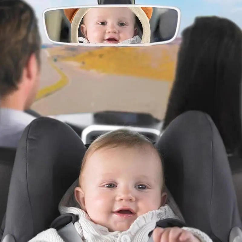 Rearview For Car Seat Rear Facing Babies Car Rearview Cartoon Bear Shatterproof Plush Ease Of Monitoring Toy For Added Safety