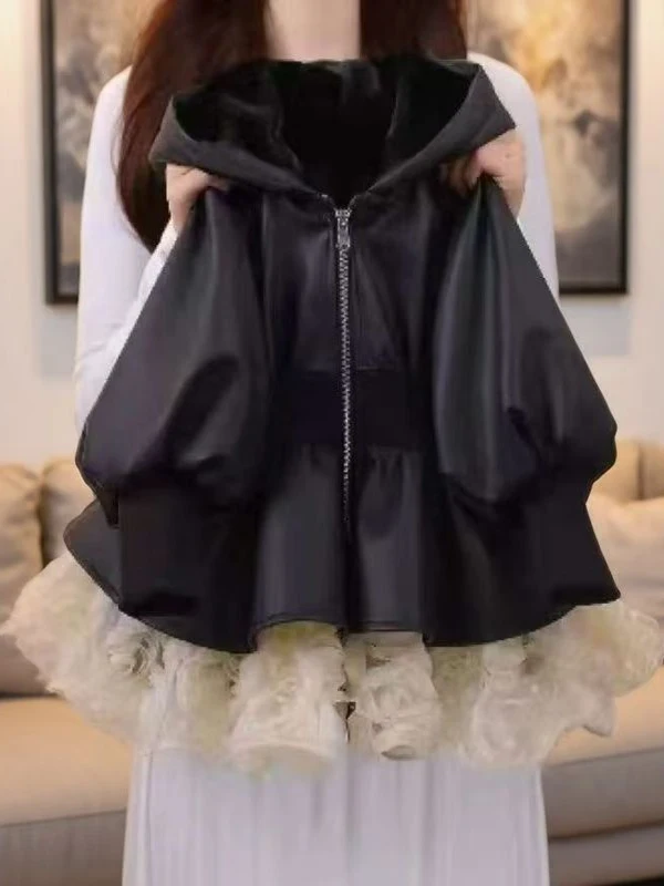 

Зимняя кожаная куртка с капюшоном Thiened Fce на подкладке для девочек, теплая, уютная, пышная, красного цвета, новинка 2025 года, верхняя одежда для маленьких девочек