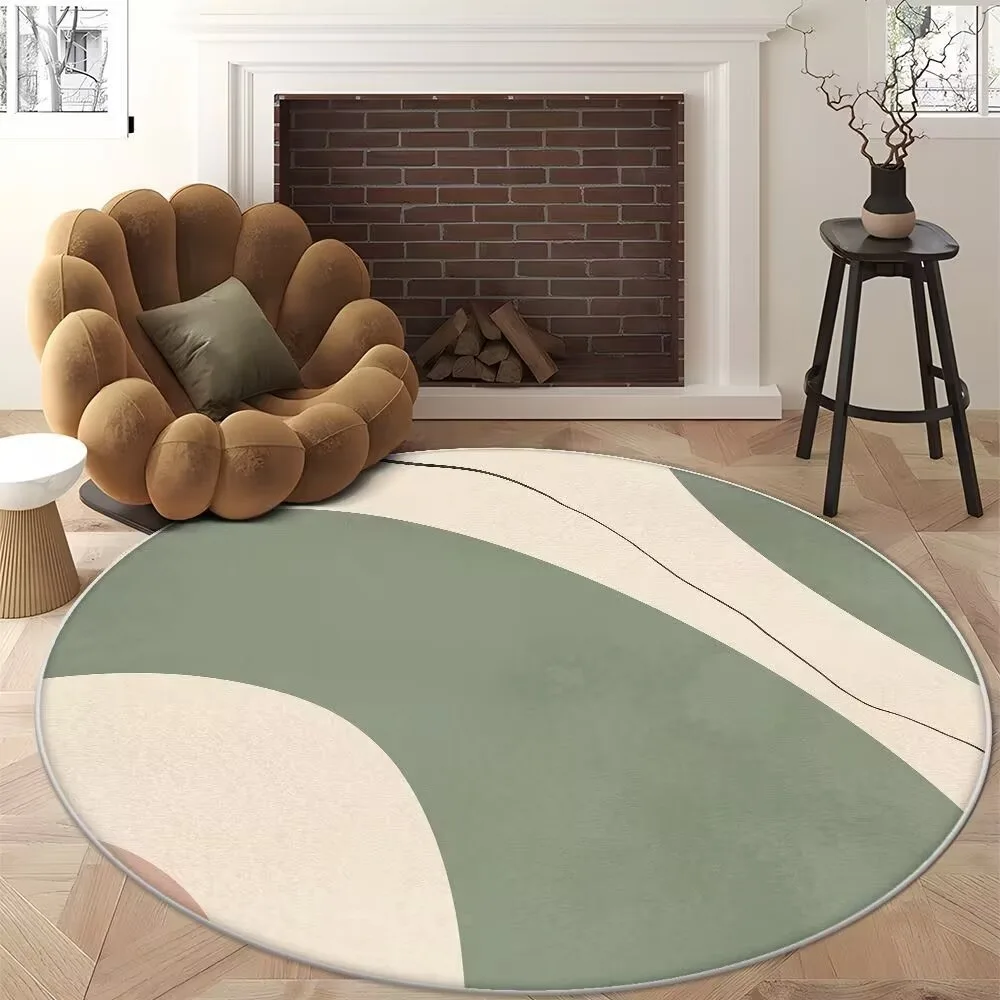 Round Modern Abstract Geometric Rug – Soft Non-Slip Carpet for Living Room, Bedroom & Reading Corner