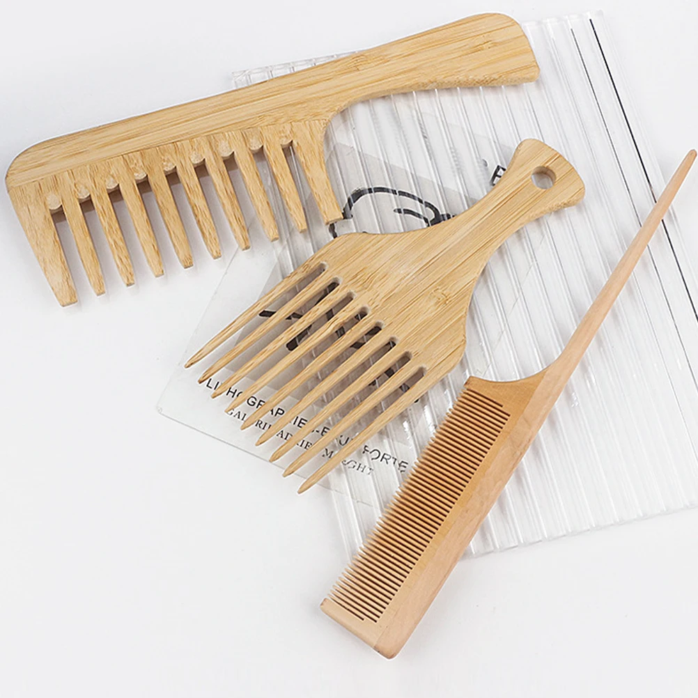 

1 set Bamboo Men Hair Comb Set Combs Wide Styling Comb For Hair Tooth Pointed Tail Styling Combs Hairdressing Tool